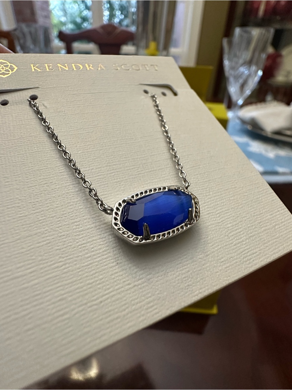 Kendra Scott Elisa Silver Pendant Necklace in Cobalt Cat’s Eye NWT